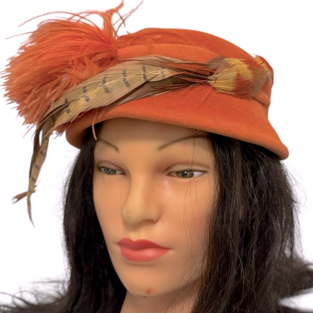 Vintage 1920’s-1940’s English Orange Feathered Women's Hat by Coralie